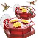 Birdream 2 Pack Window Hummingbird Feeders for Outdoors, Hummingbird Feeder with Strong Suction Cups, Built-in Ant Moat, Easy to Clean & Refill, 8.8oz Total, Red