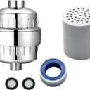 15 Stage Shower Filter and 1pcs Filter Element to Remove Chlorine and Fluoride, Reduces Dry Itchy Skin, Dandruff, Eczema, High Output Hard Water Filter Efficient Filtration