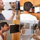 HIEEY 3 Way Mirror for Hair Cutting,360 Trifold Mirror with Height Adjustable Telescoping Hooks,and 5X Magnification,for Makeup, Hair Styling