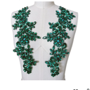 Pair Rhinestones Lace Applique Accessories Handsewing Glass Beads Stones Trim Patches for DIY Girl Wedding Dress Decorations (Deep Green)