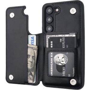 ONETOP Compatible with Samsung Galaxy S23 Wallet Case with Card Holder, PU Leather Kickstand Card Slots Case, Double Magnetic Clasp and Durable Shockproof Cover 5G 6.1 Inch(Black)