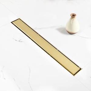 Linear Shower Drain, 24 inch Gold Drain with Tile Insert 2-in-1 Panel, Brushed 304 Stainless Steel Gold Shower Floor Drain, Linear Drain with Hair Strainer and Adjustable Feet
