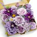Artificial Flower Purple Combo Box Set Fake Rose Dahlia for DIY Wedding Center Bouquet Bride Baby Shower Party Tables Decoration Floral Arrangements. (Lavender & Dark Purple)