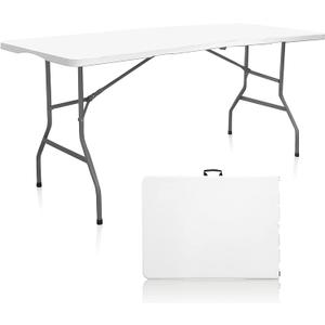 Fold in Half Folding Table 6ft, Indoor Outdoor Heavy Duty Portable Folding Plastic Table (6FT)