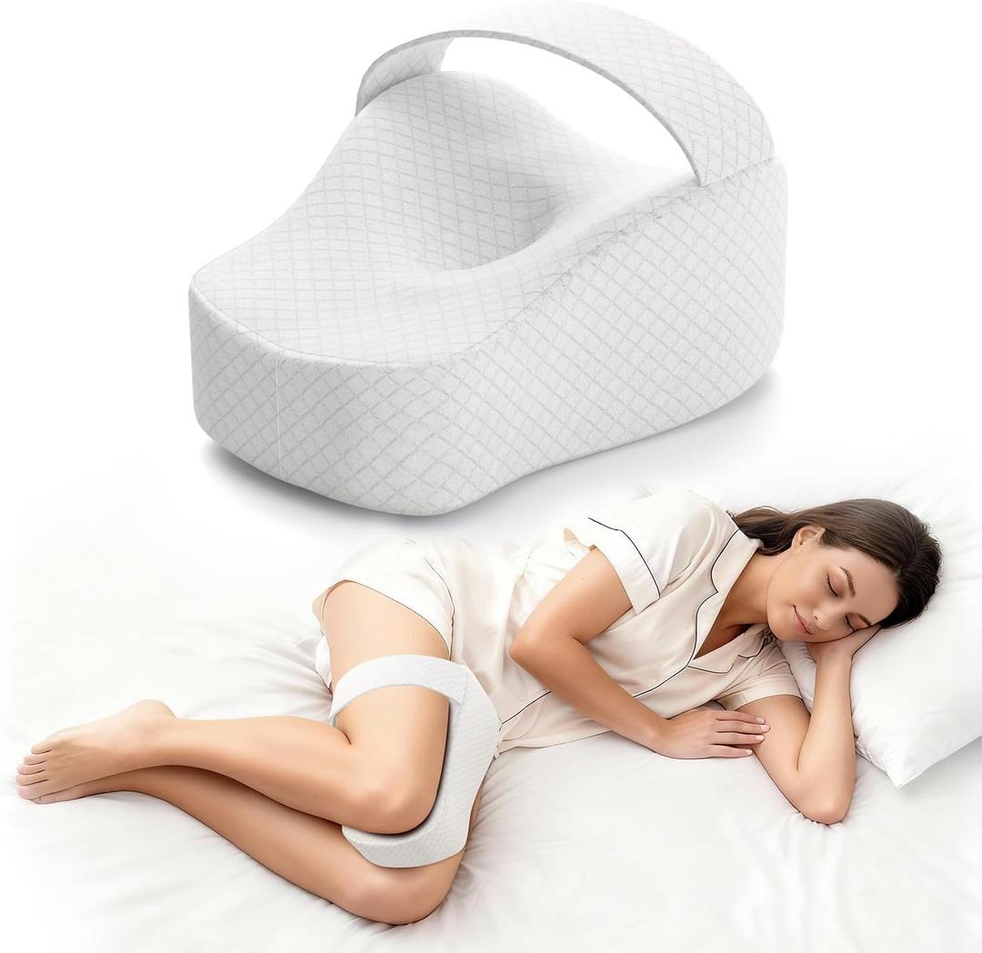 Knee Pillow for Side Sleepers, Memory Foam Leg Pillow for Side Sleeping, Between Legs Pillow for Relief Sciatica Hip Lower Back Pain, White