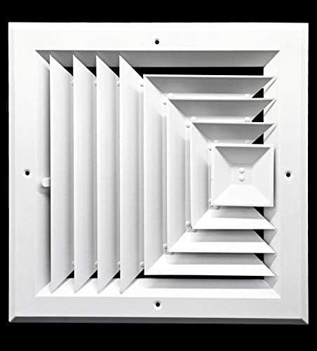 HVAC Premium 8 x 8 (in) HVAC Vent Cover - 3 Way Supply Grille - Duct Cover & Diffuser - Low Noise - for Ceiling - with Opposing Damper Blades [Outer Dimensions: 11'' Width