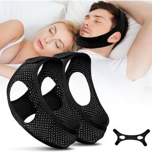 Upgraded Chin Strap for Sleeping 2 PackAnti Snoring Devices to Stop Snoring for CPAP UsersMouth Tape for Sleeping Adjustable & Breathable for Men,Women. (Black+black)