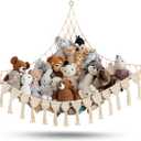 Extra Large Stuffed Animal Hammock with LED Lights 100% Natural Cotton Macrame Toy Storage Net for Plushies & Squishmallows Boho Macrame Corner Organizer for Kids Room or Nursery (Beige)