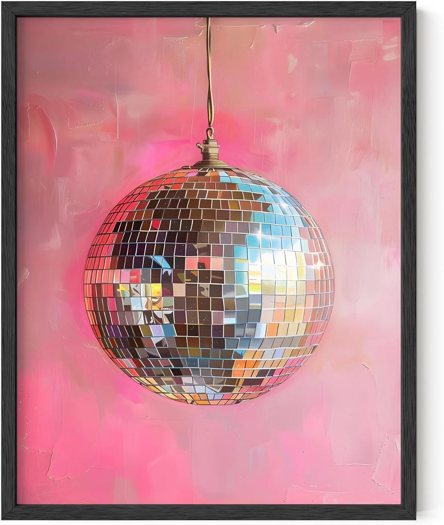 HAUS AND HUES Dorm Wall Art - Cool Wall Art Poster for Girls Dorm Room, Cute Girly Picture for Bedroom, Aesthetic Dorm Print (Disco Ball, Unframed, 11x14)