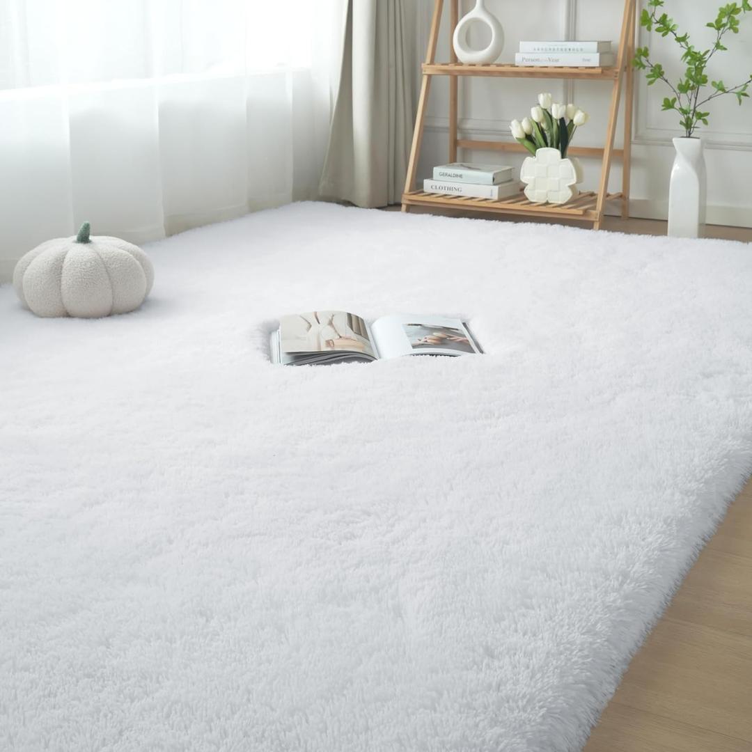 Fluffy Area Rug Living Room: White Shag Rug 6x9 Plush Rugs for Living Room - Large Fuzzy Soft Carpet (White 6x9 Feet)