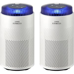 COWAY Airmega 50 Air Purifier 2-Pack Bundle, ENERGY STAR Certified, True HEPA & Carbon Filter for Smoke, Allergies, Pet Dander, Odor, AQI Monitor, Auto Mode, White