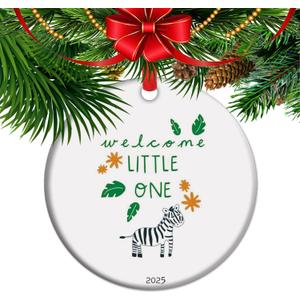Welcome Little One Babys First Christmas Ornament Cute Zebra Themed Newborn Keepsake Ceramic Animal Nursery Decor 2025 (C12)