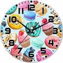 Donuts Wall Clock 10 inch Round Candy Cupcakes Macarons Silent Non Ticking Wood Wall Clocks Battery Operated Easy to Read Decorative Wall Clock for Bedroom Kitchen Living Room Bathroom