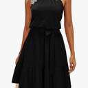Newshows Womens 2026 Summer Dress Halter Wedding Guest Casual Beach Vacation Outfits Belted Sundresses with Pockets, Size L
