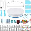YOQXHY Cake Decorating Kit,Baking Supplies Tools with Cake Turntable,Leveler,24 Numbered Icing Tips,2 Spatulas,3 Scrapers,8 Carved Pens,50 Cupcake Liners,100 Pastry Bags & More, (Blue)