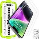Esanik [2+2 Pack for iPhone 14 Tempered Glass Screen Protector & Camera Lens Cover - Military-Grade 9H Hardness, HD Clear, Anti-Scratch, Flawless Fit Tray