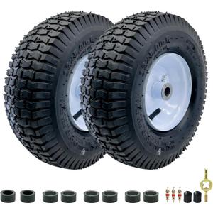 2-Pack of 13x5.00-6" Wheels, 13" Pneumatic Tires, Steel Rim and 3/ 4" Axle Bore Hole(Bushing), 3"-6” Centered Hub, for Riding Lawn Mower, Utility Wagon and More，All Purpose Utility Tire