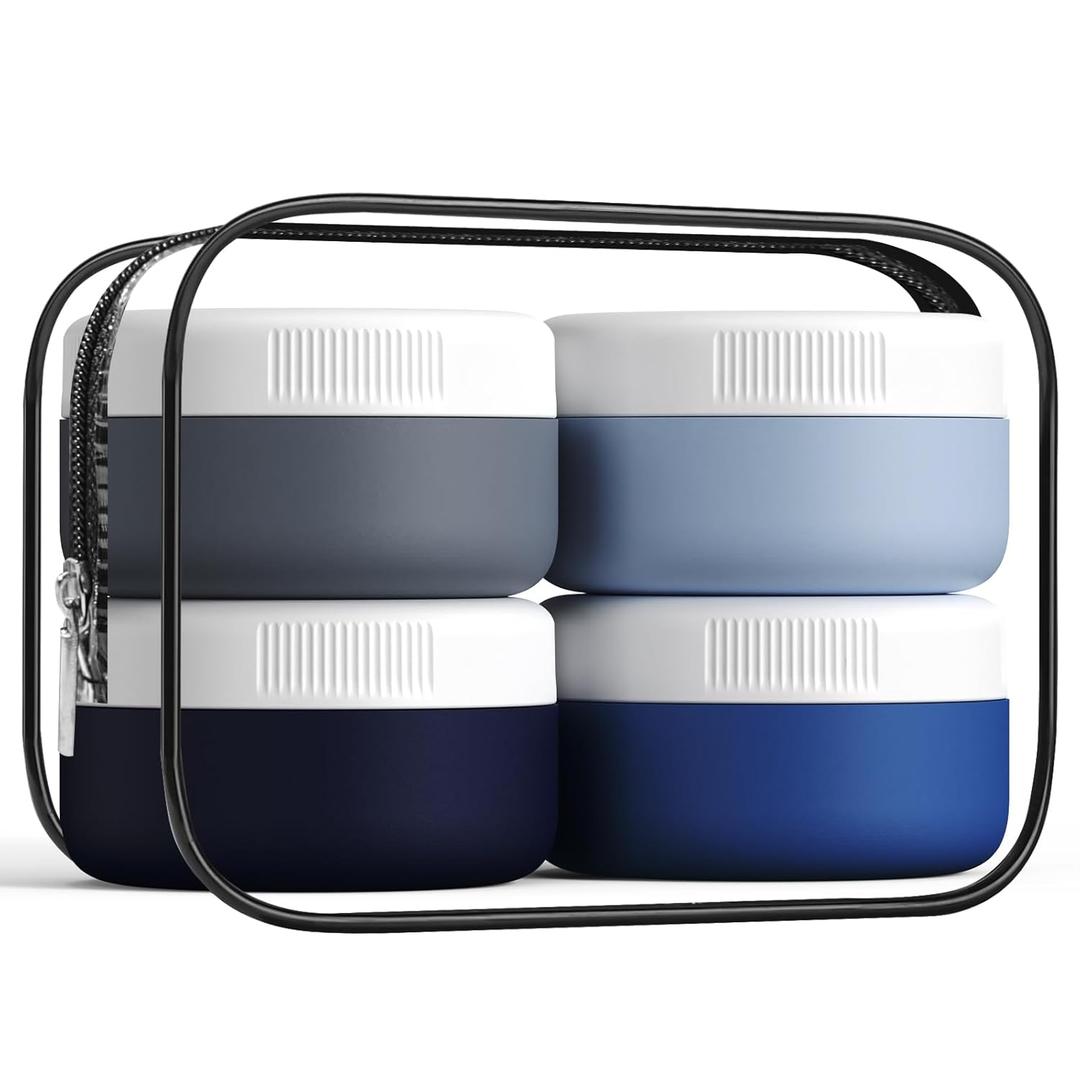 Kuangre Travel Containers for Toiletries, Silicone Cream Jars BPA-Free, Leak-proof 1.35oz Travel Size Containers, Portable Size Silicone Jars with Lid for Cosmetic Face Hand Body Cream (4 Pack) (Blue)