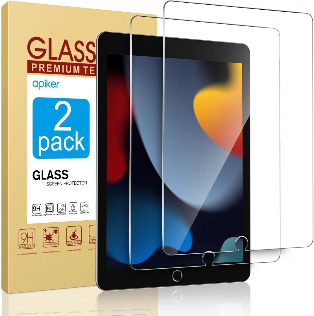 apiker  Screen Protector for iPad 9th 8th 7th Generation 10.2 Inch, Tempered Glass Film for iPad 9 8 7 (2021/2020/2019), Case Friendly, Apple Pencil Compatible, High Response