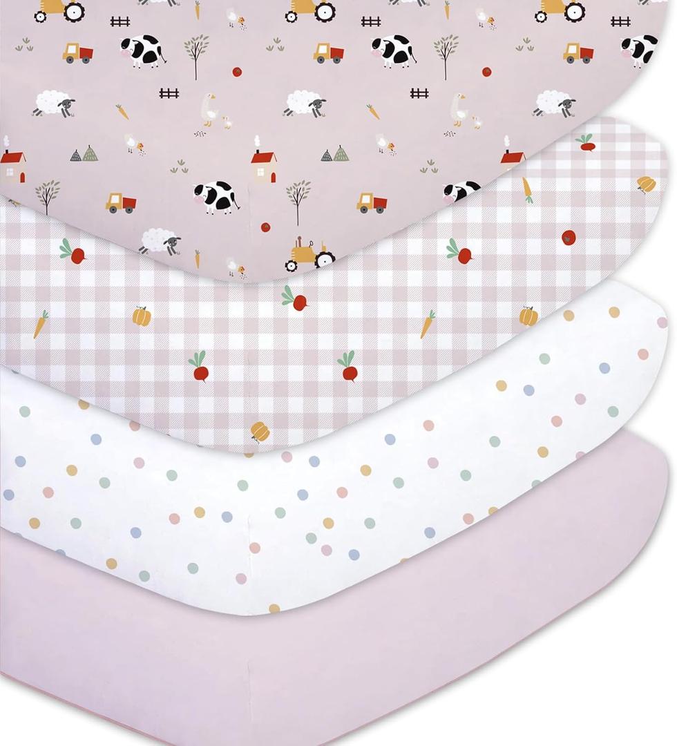 Plushii 4 Pack Fitted Crib Sheets for Baby Girls, 28"x 52" Extra Soft Microfiber Crib Sheet Set for Standard Crib & Toddler Mattress Pad,Pink Sheep