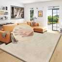Washable Area Rug 6x9 Rugs for Living Room Camel Plush Faux Bunny Fluffy Fur Rugs for Bedroom Large Shag Nursery Rugs (Beige)
