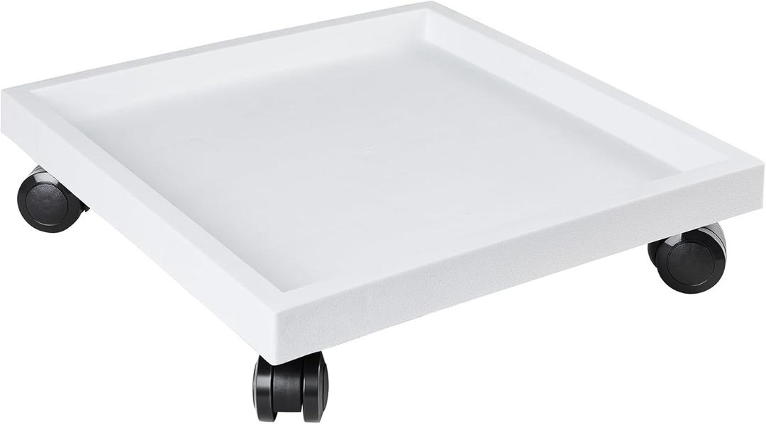 13 Inch Square Rolling Plant Caddy Saucer with Wheels, Heavy Duty Wheeled Planter Stand for Potted Plant, Coaster Roller Base Tray with Casters, Flower Pot Dolly Holder for Indoor Outdoor (White)