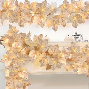 3 Pack Thanksgiving Decorations - Thanksgiving Garland with Lights Fall Decorations for Home, Total 20Ft 60LED Thick Lighted Maples Leafed Fall Garland Autumn Wedding Harvest Fireplace Party Christmas