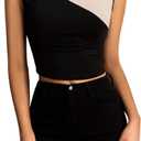 Women's Sleeveless Tank Tops Color Block Mock Neck Ruched Slim Fit Business Casual Tops (Black, L)