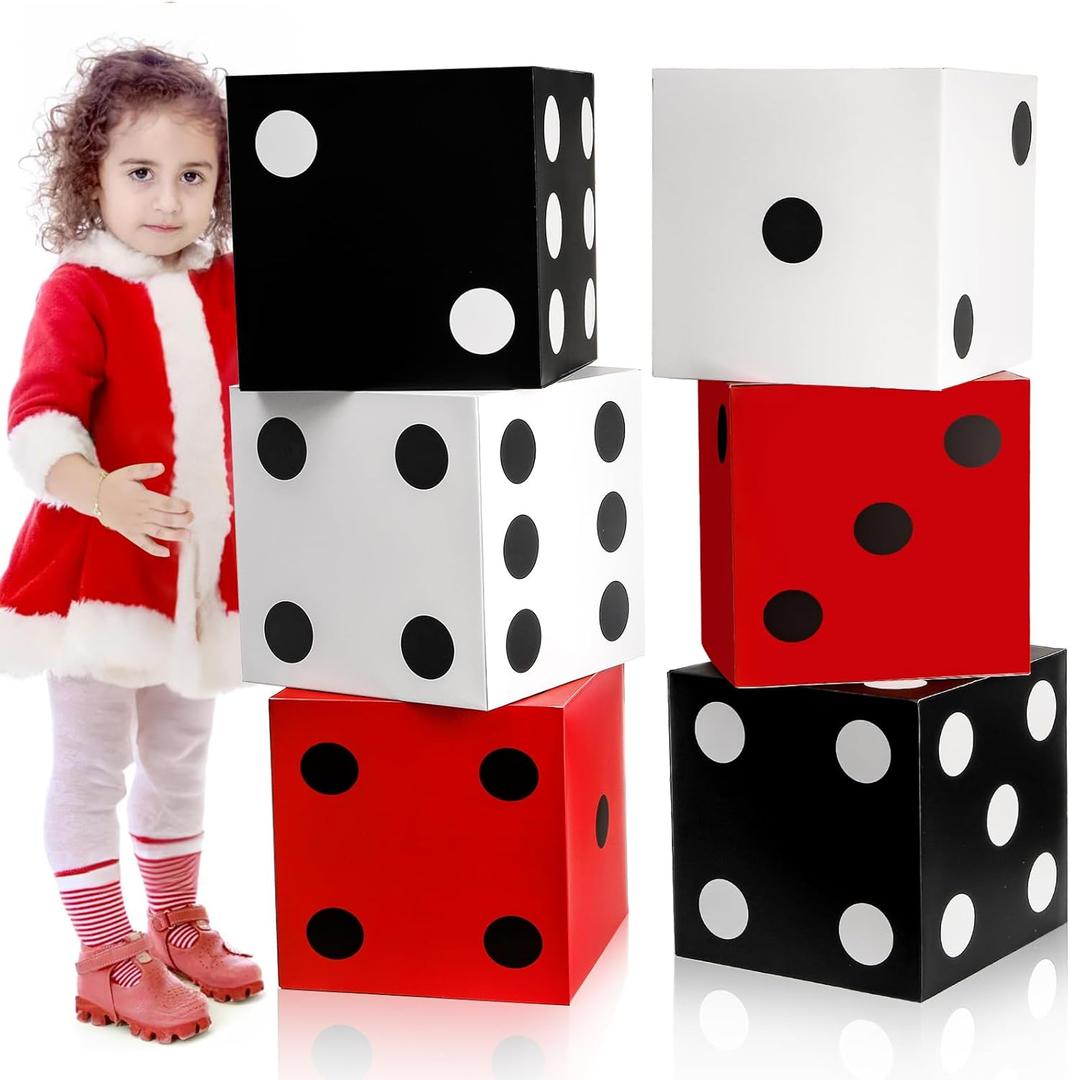 6 Pack Large Dice Favor Boxes, 11" Casino Theme Party Decoration, Balloon Giant Poker Boxes for New Year Centerpieces, Game Night Birthday Graduation Prom Supplies (Multicolor)
