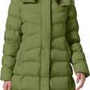 Women's Winter Warm Long Puffer Jacket Detachable Hood Quilted Thicken Coats (Green, L)