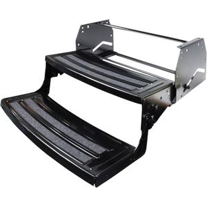 Lippert Radius 24" Double Manual RV Step Assembly, 8" Rise, 300 lbs. Anti-Slip Steps, Compact One-Hand Expand or Collapse, Black Powder Coat, Travel Trailers, 5th Wheels, Campers - 432682