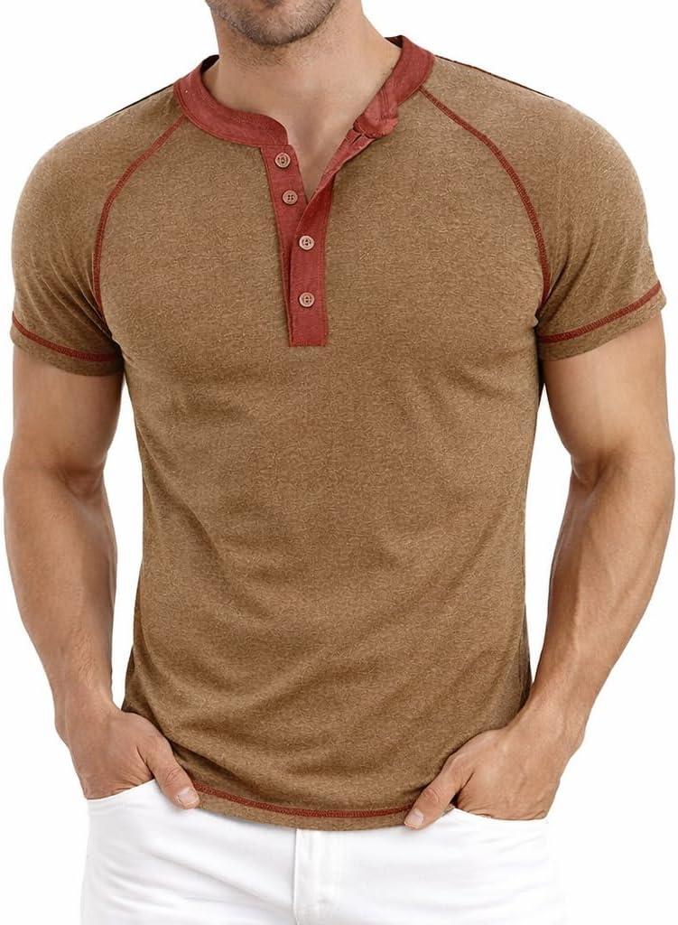 Men's Henley Shirt (Single or 2-Pack), Short Sleeve Raglan Smooth-Finish, Low-Lint & Soft All-Season Layering Top, XL