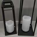 Solar Lantern Decorative Outdoor Set of 2 (18 & 15) Modern Black Metal Lanterns with Solar Candles, Decorative Candle Lanterns for Outdoor Porch, Patio, Garden, Yard Decor