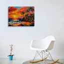 Beach Sunset Canvas Wall Art Framed Tropical Ocean Painting Prints Posters Wrapped Canvas Wall Decor Palm Tree Coastal Artwork for Living Room Bedroom Bathroom Office Vacation Home Gift 16x24 Inches