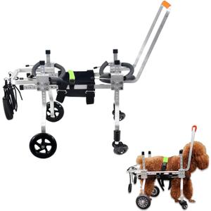 Dog Wheel Chair, Adjustable 4 Wheel Pet Wheelchair with Handle for Small and Medium Sized Cats/Dogs, Dog Wheelchair Cart for Front Leg Arthritis, Weak Limbs (S)