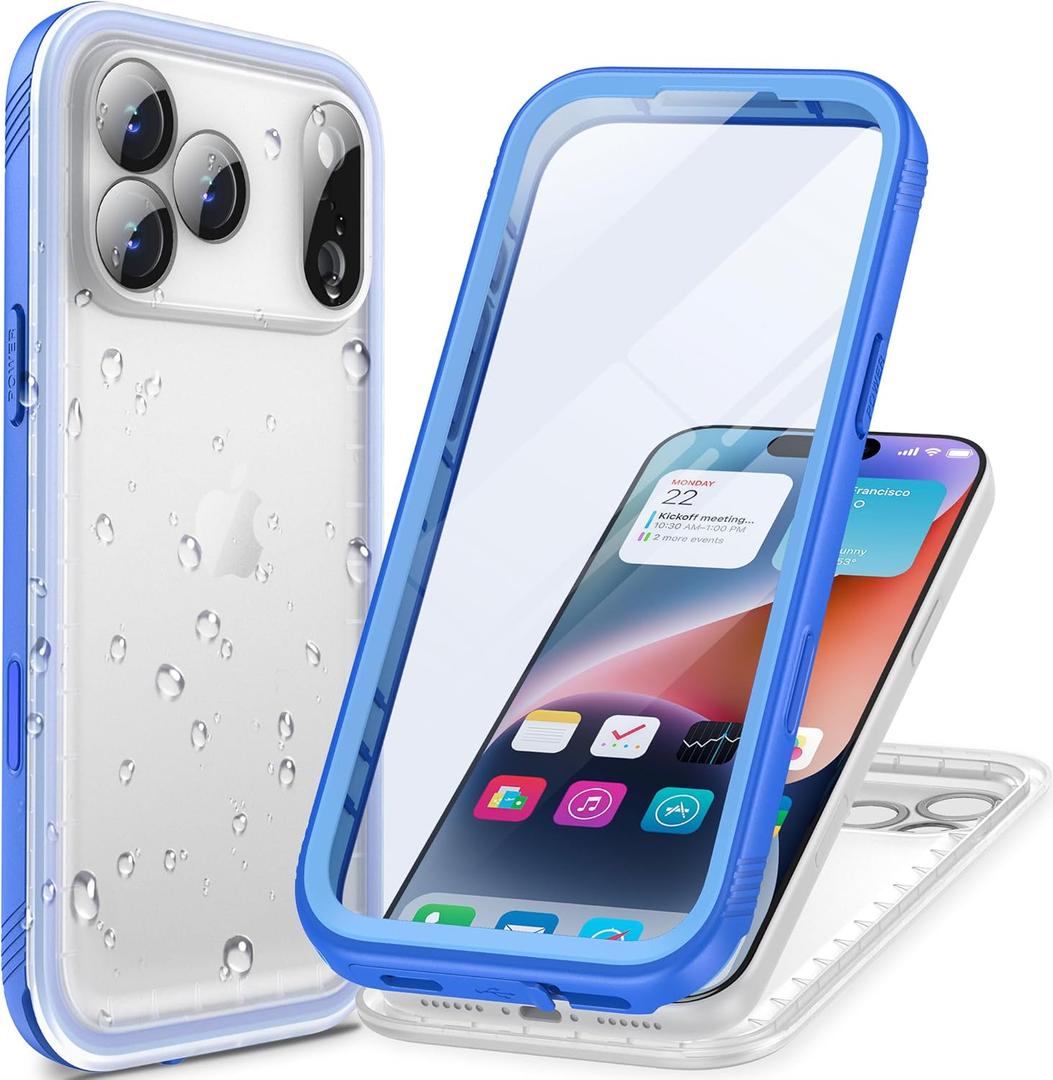Cozycase TOP Military Protective IP68 Waterproof Case for iPhone 17 Pro Heavy Duty 360 Shockproof Full Body with Screen Camera Protector Double Dustproof Hard Tough 17Pro Front Back Cover (Frosted Blue)