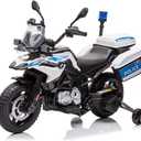 12V 7AH Kids Motorcycle, Ride On Police Motorcycle, Licensed BMW Kids Car with High/Low Speed, 2 Storage Boxes,Warning Lights and LED Headlights,Spring Suspension, Toys for Boys Girls (White)