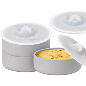 Silicone Egg Poacher Cups with Lids Set of 3, Egg Poaching Cups for Microwave Egg Cooking, Toaster Oven Air Fryer Egg Mold Nonstick Poached Egg Maker Grey