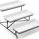 Yedio 3 Tier Serving Tray Set 14 Inch Porcelain Tiered Serving Trays Platters, Collapsible Sturdier Stand with Stable Cross Bars, Three Layer Serving for Party Entertaining Food Display Fruit Dessert (15" x 13" x 9", Black)
