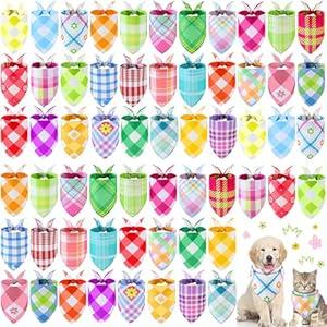 Sweetude 60 Pcs Spring Plaid Dog Bandanas Bulk Spring Pet Scarf Bibs Adjustable Washable Kerchief Seasonal Pet Costume Accessories Grooming Supplies for Small to Large Cats Dogs
