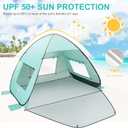 TOBTOS UPF 50+ Pop Up Beach Tent, Easy Set Up Beach Umbrella, Sun Shelter UV Protection Portable Sunshade, Baby Canopy Cabana, Lightweight with Carry Bag, Mint Green (3-4 Person, 78"L x 59"W x 53"H)