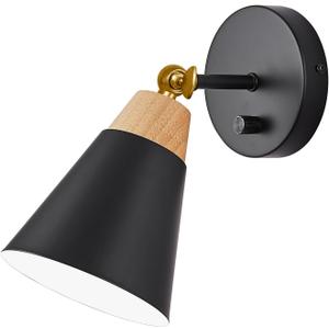 Wall Sconce Lighting Fixture with Metal Shade, On/Off Switch, Indoor Decor Wall Mount Swing Arm Lamp for Bedroom,Hallway,Living Room,Reading, Black