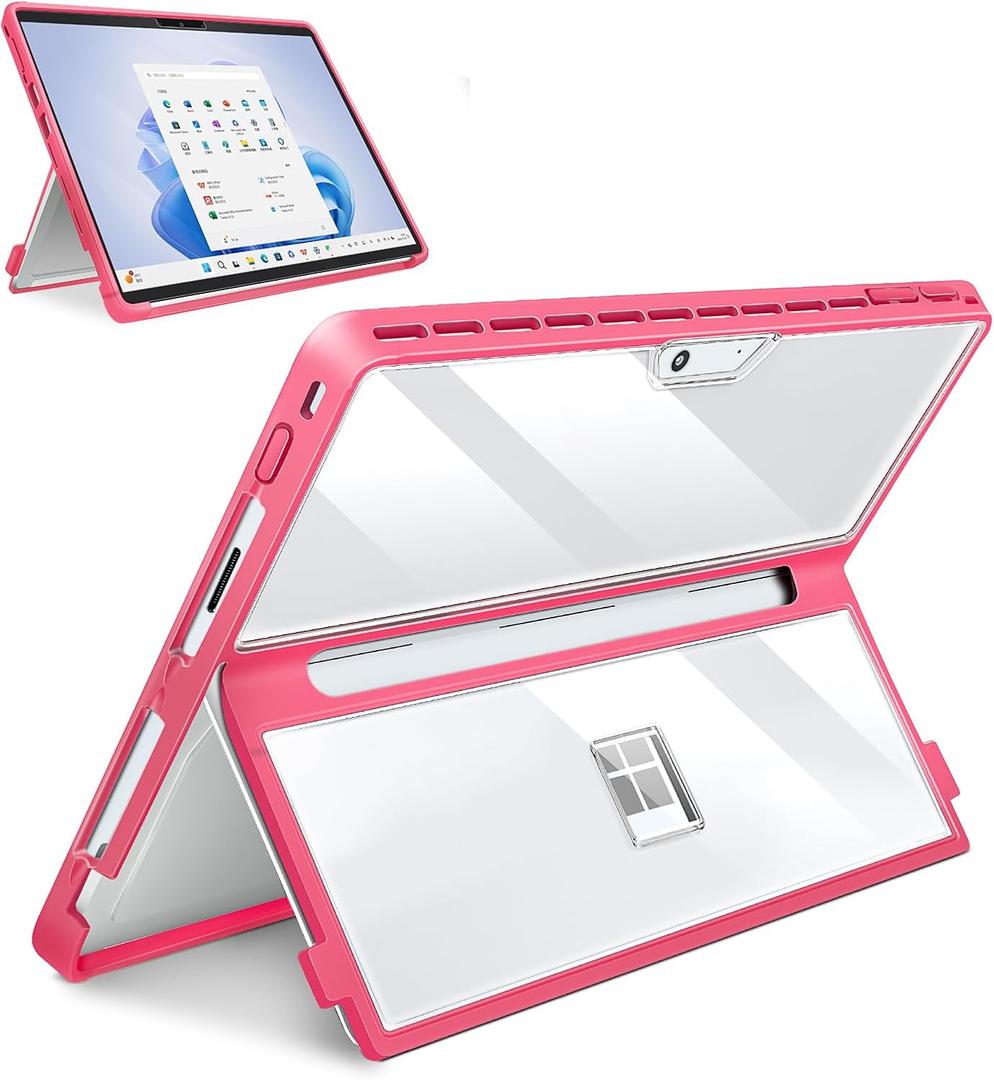 Case Updated Version fit Microsoft Surface Pro 11/10 /9/8 13-Inch, All-in-one Rugged Case Compatible with Type Cover Keyboards, Transparent&Red