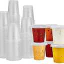 King Zak 150 Sets - 1.5oz, Disposable Mini Plastic Jello Shot Cups With Lids Perfect For Portion Souffle, Condiment, Dipping Sauce, Salad Dressing And More