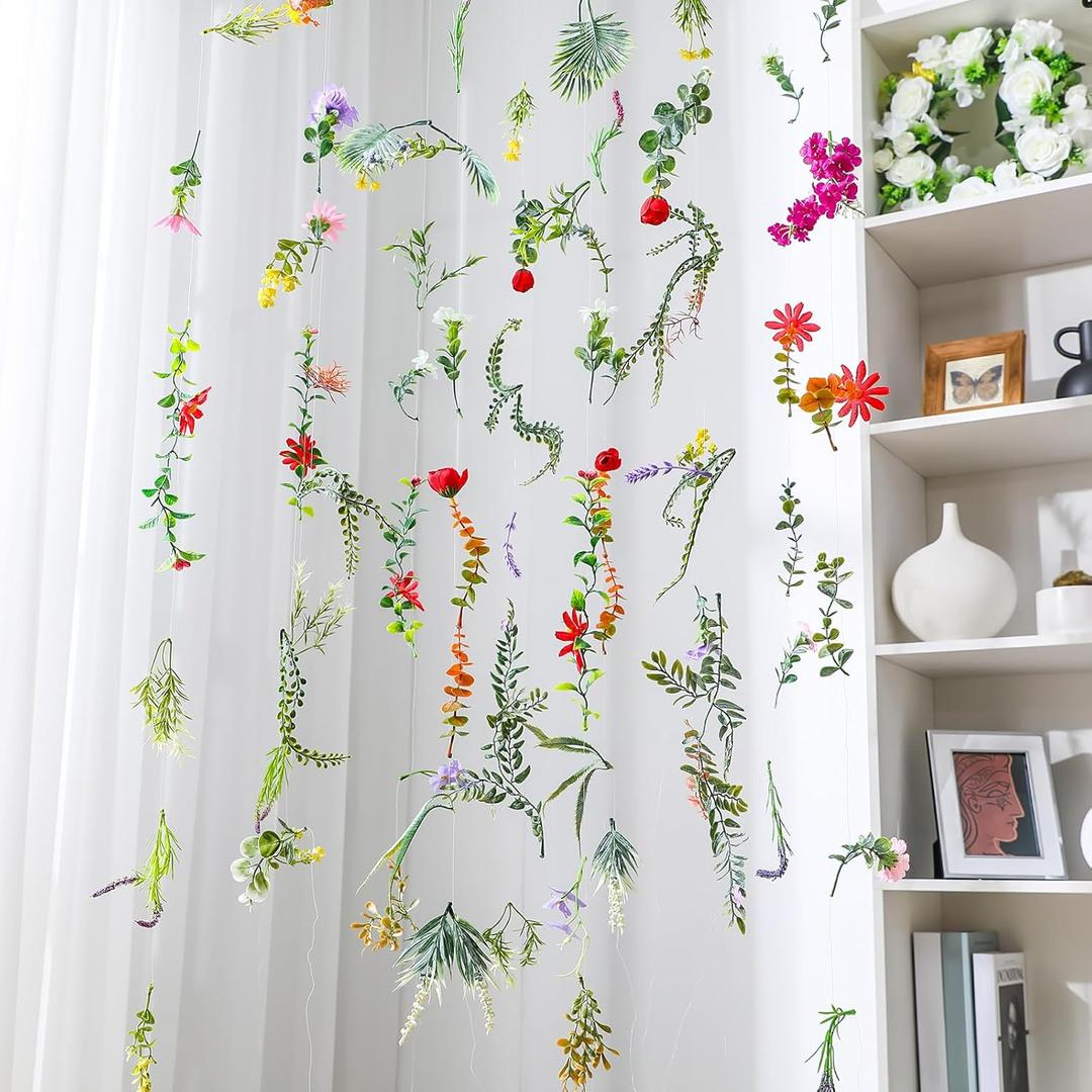 XunYee 6 Pcs 35.4 ft Flower Garlands Hanging Wildflower Backdrop Garlands Artificial Floral Vines Fake Flower Vines Faux Silk Wildflower Decor for Home Garden Wedding Summer Party Wall Arch (Spring)
