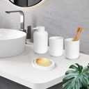 Bathroom Accessory Set 4 Pcs Bath Accessory Sets Complete Soap Dispenser 12 oz Tumbler Soap Dish for Modern Bathroom Decor(White)