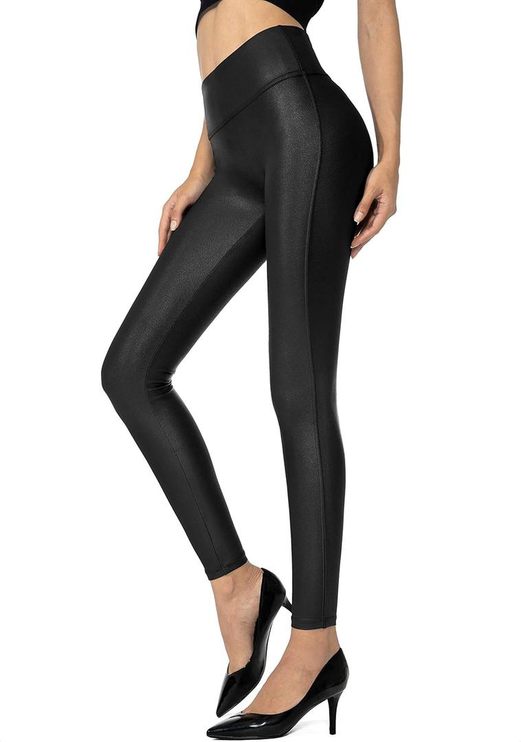 SANTINY Women's Faux Leather Leggings Pants Stretch High Waisted Tights for Women (Black) S