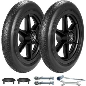 12 Inch Wheelchair Wheels Replacement (1 Pair) 12 1/2 x 2 1/4" Transport Chair Rear Wheel Assembly, Solid Tire Back Wheel for Manual Wheelchairs Replacement Parts, Transfer Chair Accessories