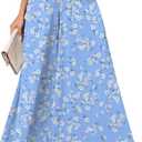 Women's Chiffon Dressy Pants High Waist Casual Wide Leg Palazzo Pants Loose Trousers with Pockets (Blue, XL)