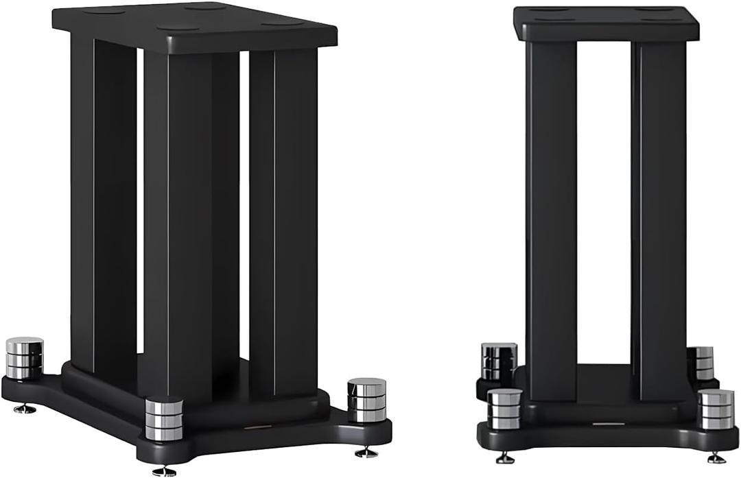 A Pair of Speaker Stands, Heavy Duty Speaker Stand Holds Bookshelf/ Satellite/ Large Speaker, Vibration-Absorbing MDF Design, 1.96×1.96in Metal Column Support, Holds 88lbs Speaker (Black, 11.8in)